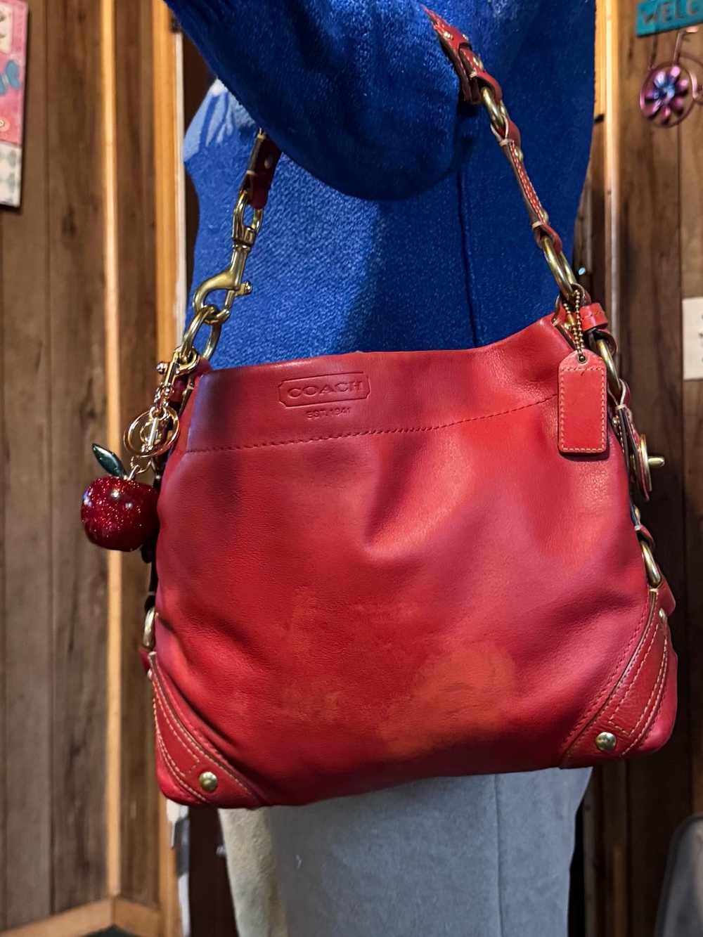 Coach Red Carly Leather Shoulder Bag with Gold Hardware - Picture 8 of 8